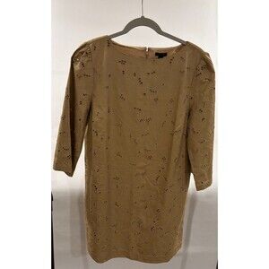 Ann Taylor 12Petite eyelet boatneck shift dress tan 3/4 sleeve knee length